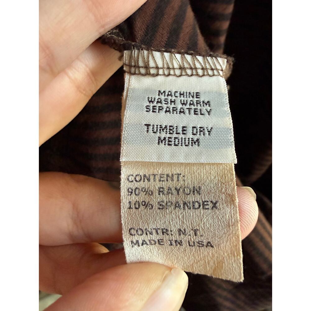 Cut Loose USA Rust Brown Stripe Swing Dress Rayon Stretch Long Sleeve Medium - Picture 4 of 6